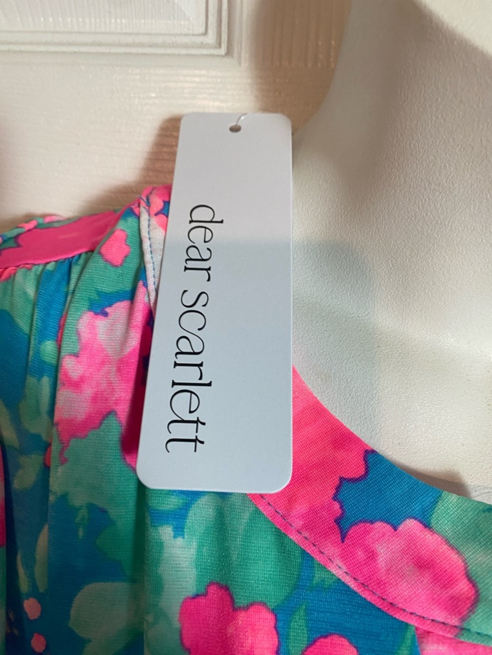 Dear Scarlett Teal Tunic with Neon Tropical Pink Floral Print - Picture 4 of 10